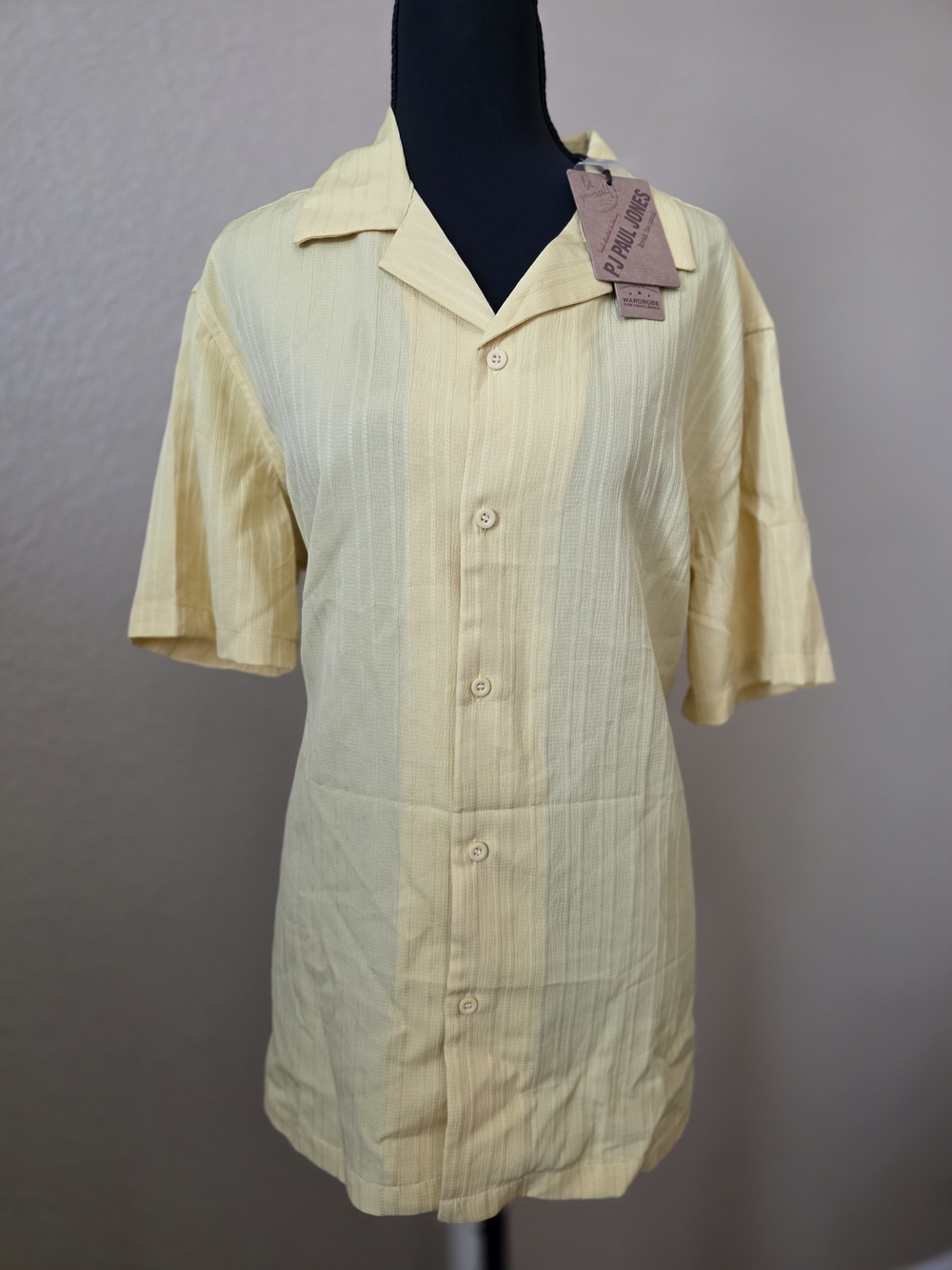 * Paul Jones Men's Short‎ Sleeve Yellow Button-Up Casual Vacation Beach Work